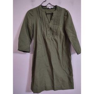 Boden Sheath  Linen Cotton Blend  Dress Size 6R olive green 3/4 sleeve